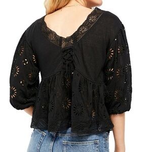 FREE PEOPLE Sweeter Side Lace Blouse in Black - XS